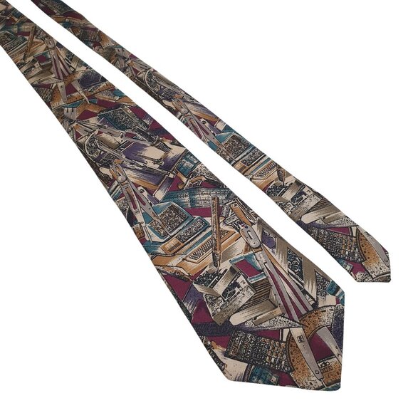 Vintage Rohde Royce Architect Protractor Builder Contractor Art Print Necktie - Picture 1 of 5